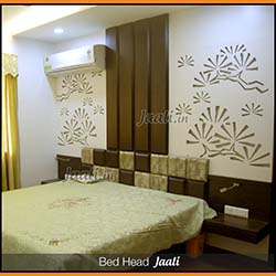 Abstract master bedroom bed head Jaali cut out of MDF.jpg